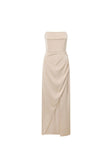Champagne Strapless Ruched Midi Pela Midi Dress