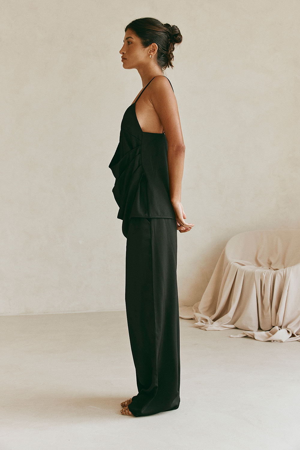 Black Strappy Plunge V Neck Asymmetric Zarah Top