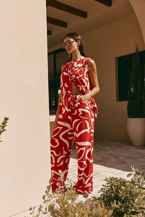 Red Fila Rogue Floral Print Drawstring Elena Pants
