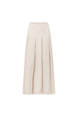 Beige Cotton A Line Pleated Maxi Adri Skirt