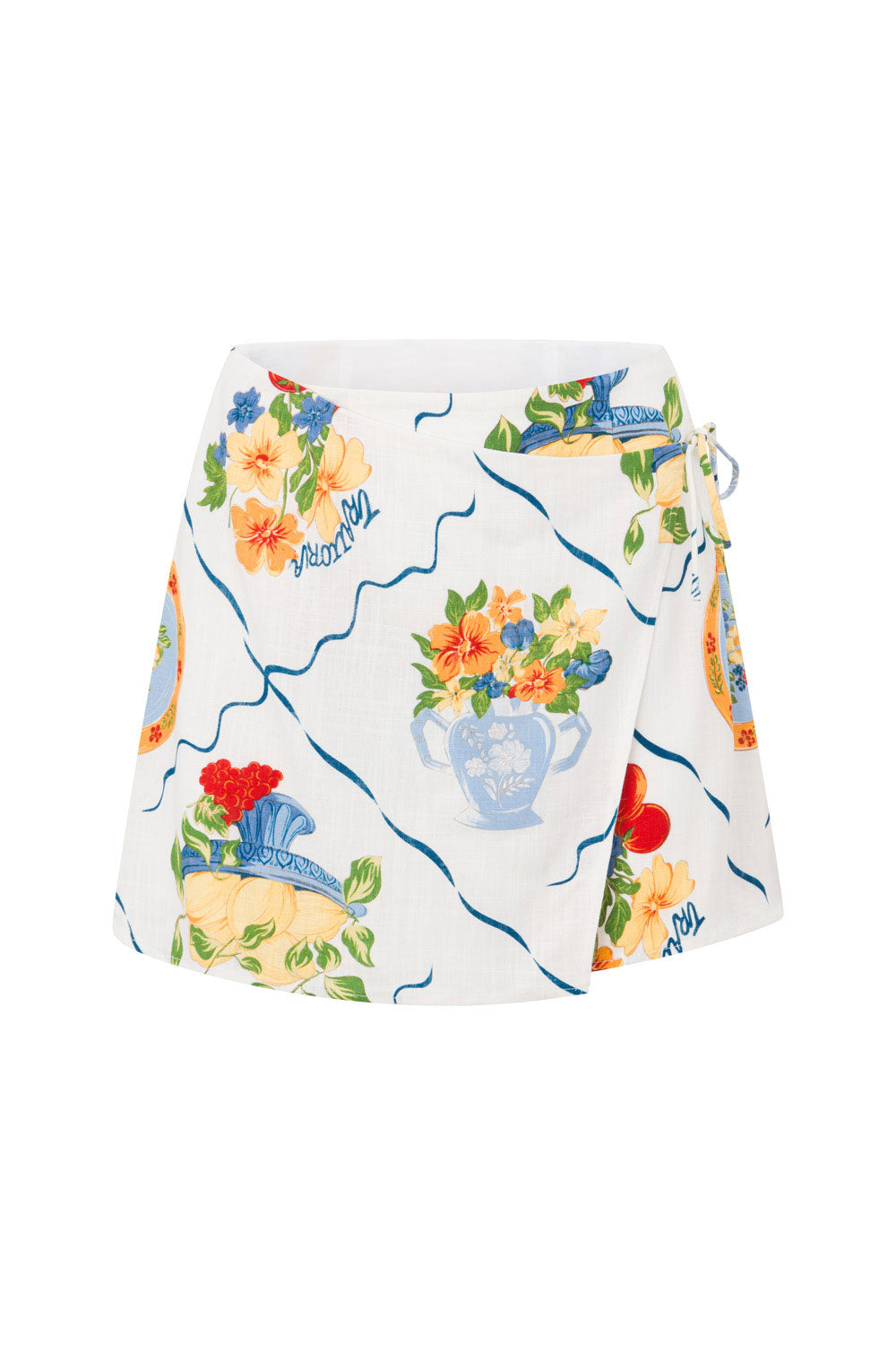 White Trattoria Print Wrap Mini Alessia Skirt