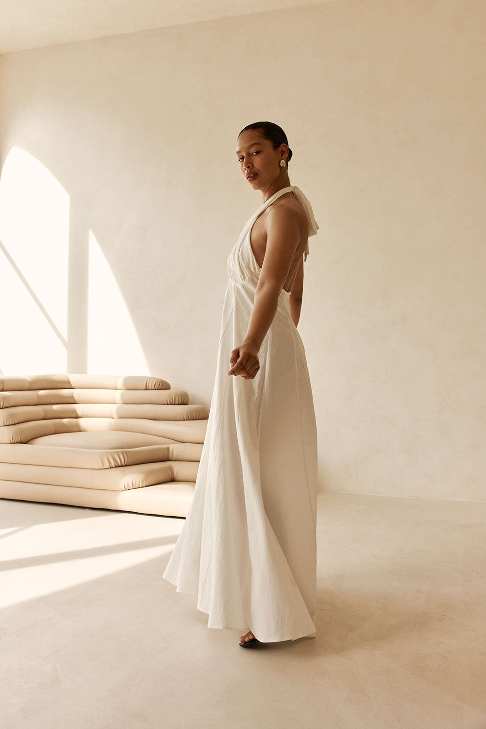 White Cross Neck Halter Laxi Oliviera Dress