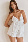 White Strappy V Neck Overlay Frill Samah Playsuit