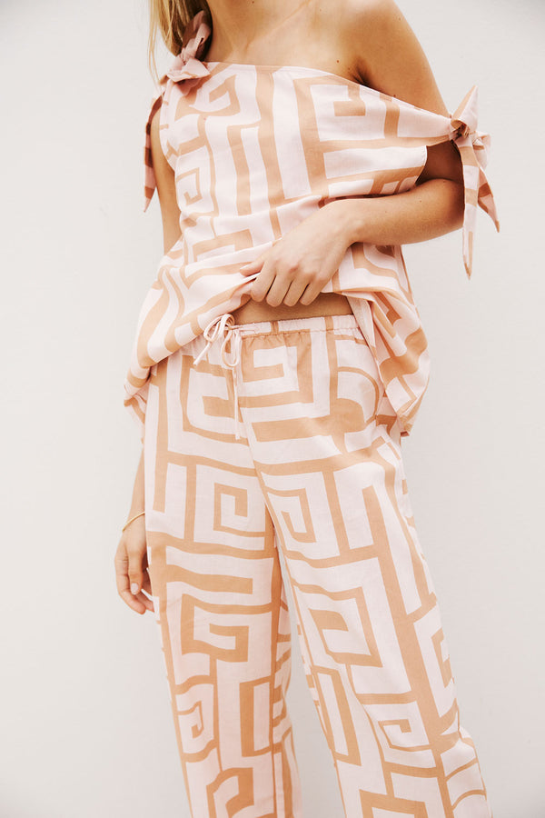 Pink Hellenic Maze Elastic Drawstring Kahli Pants