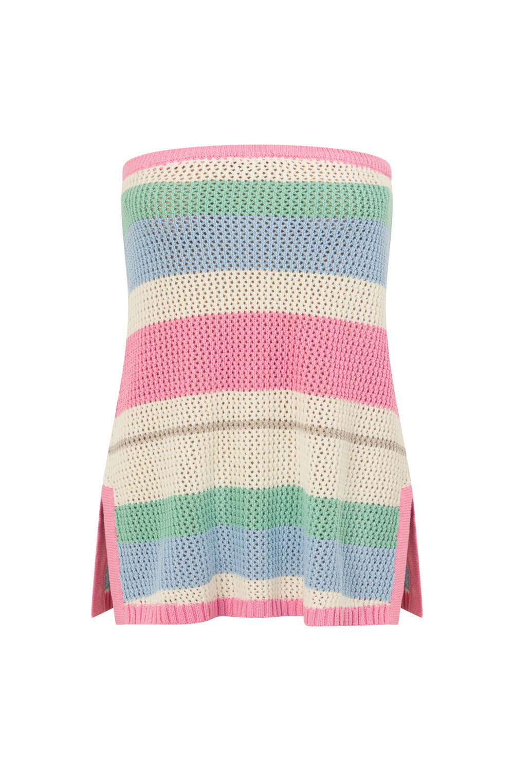 Pastel Stripe Crochet Knit Strapless Damaris Top