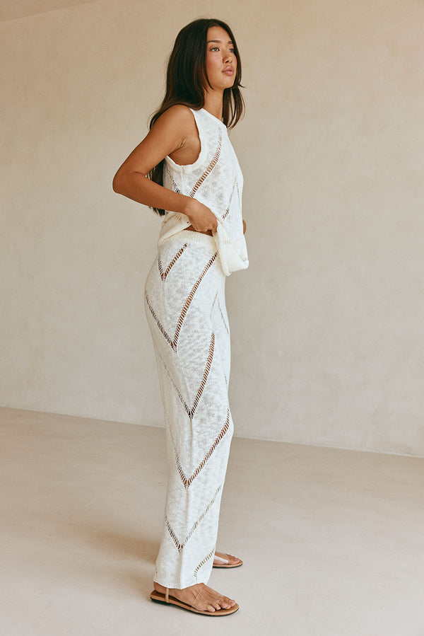 Cream Knit High Waist Ladder Pannel Josiah Pants