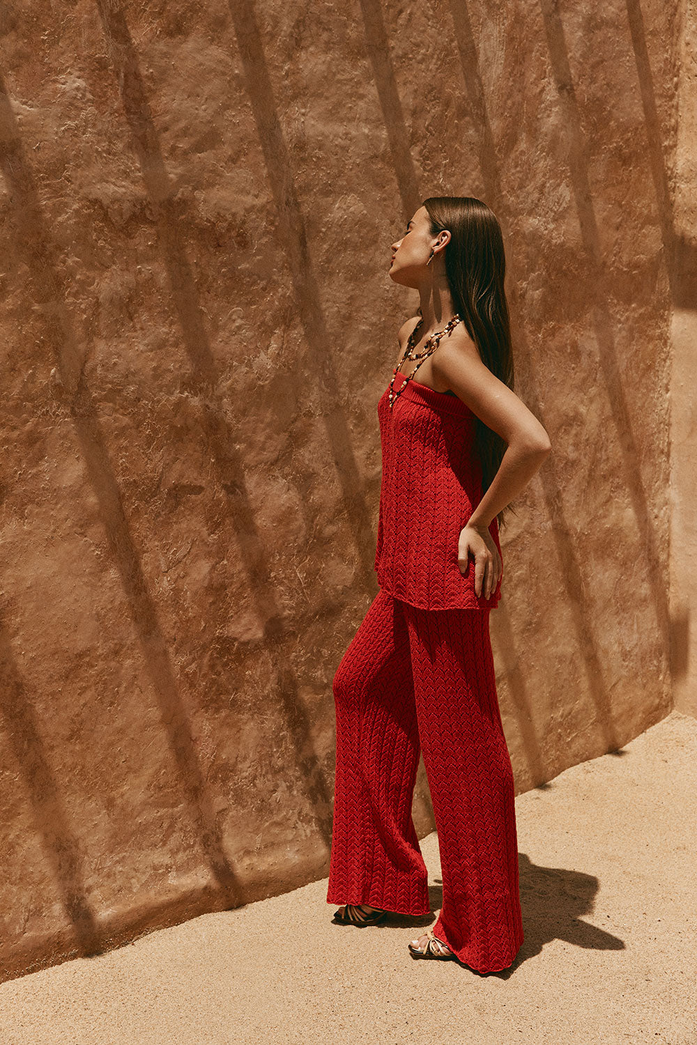 Red Cotton Knit Strapless Athena Top