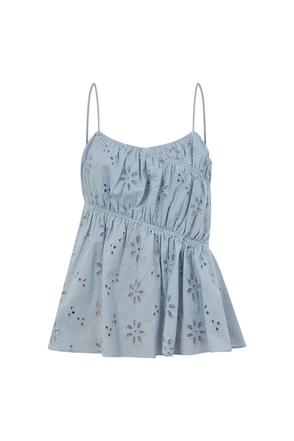 Blue Broderie Ruched Octavia Top