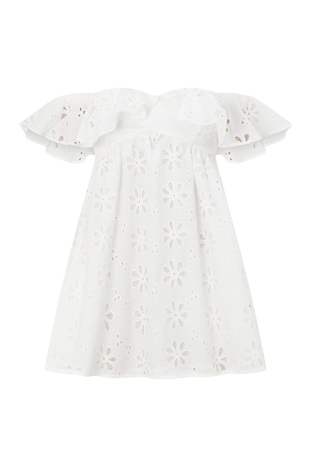 Bridal White Broderie Off Shoulder Mini Laora Dress