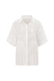 White Cheesecloth Short Sleeve Button Up Banks Top