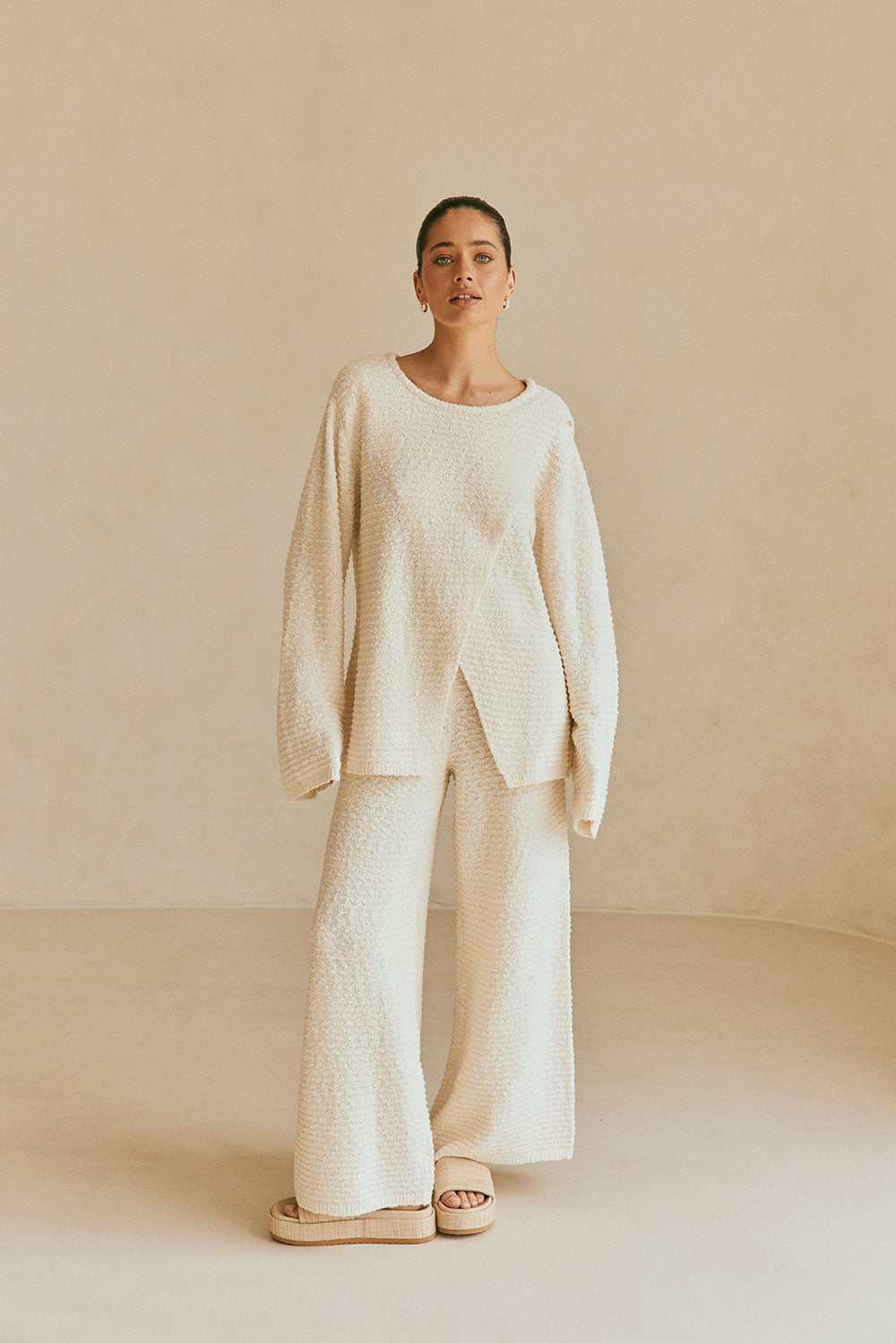 Beige Knit Long Sleeve Mara Top