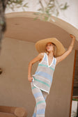 Astea V Neckline Knit Top - Grey, Green, Blue, White Stripe