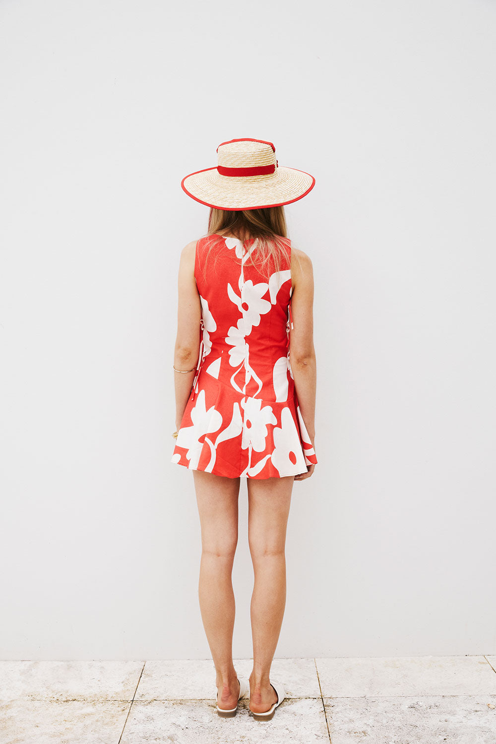 Red Sweet Caroline White Floral Side Tie Mini Mariana Dress