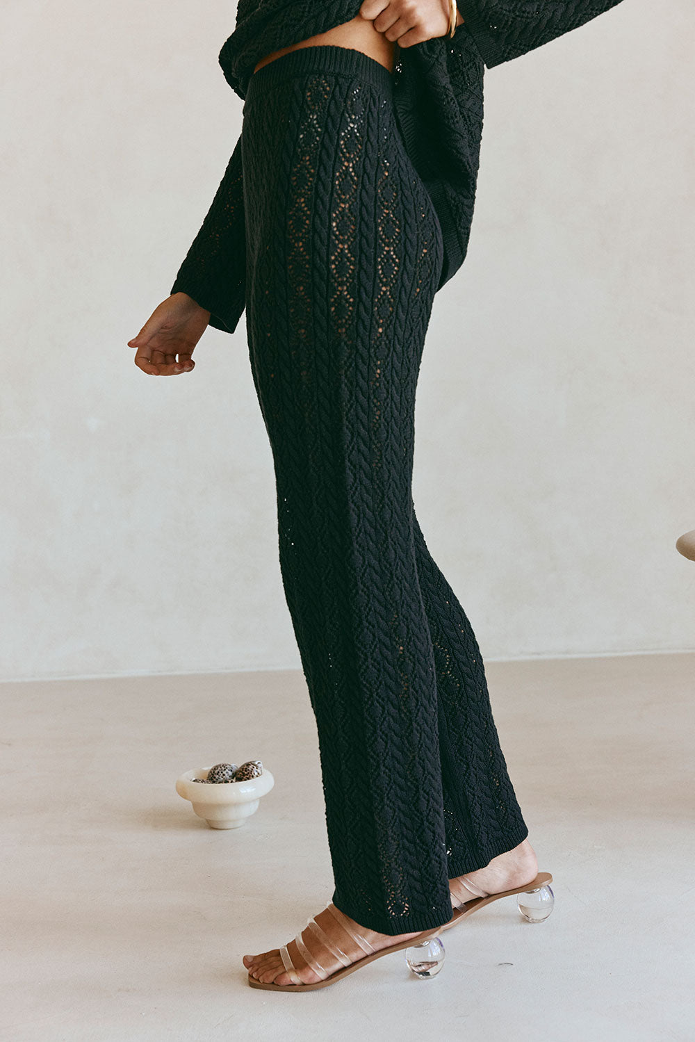 Black Crochet Knit High Waist Cierra Pants