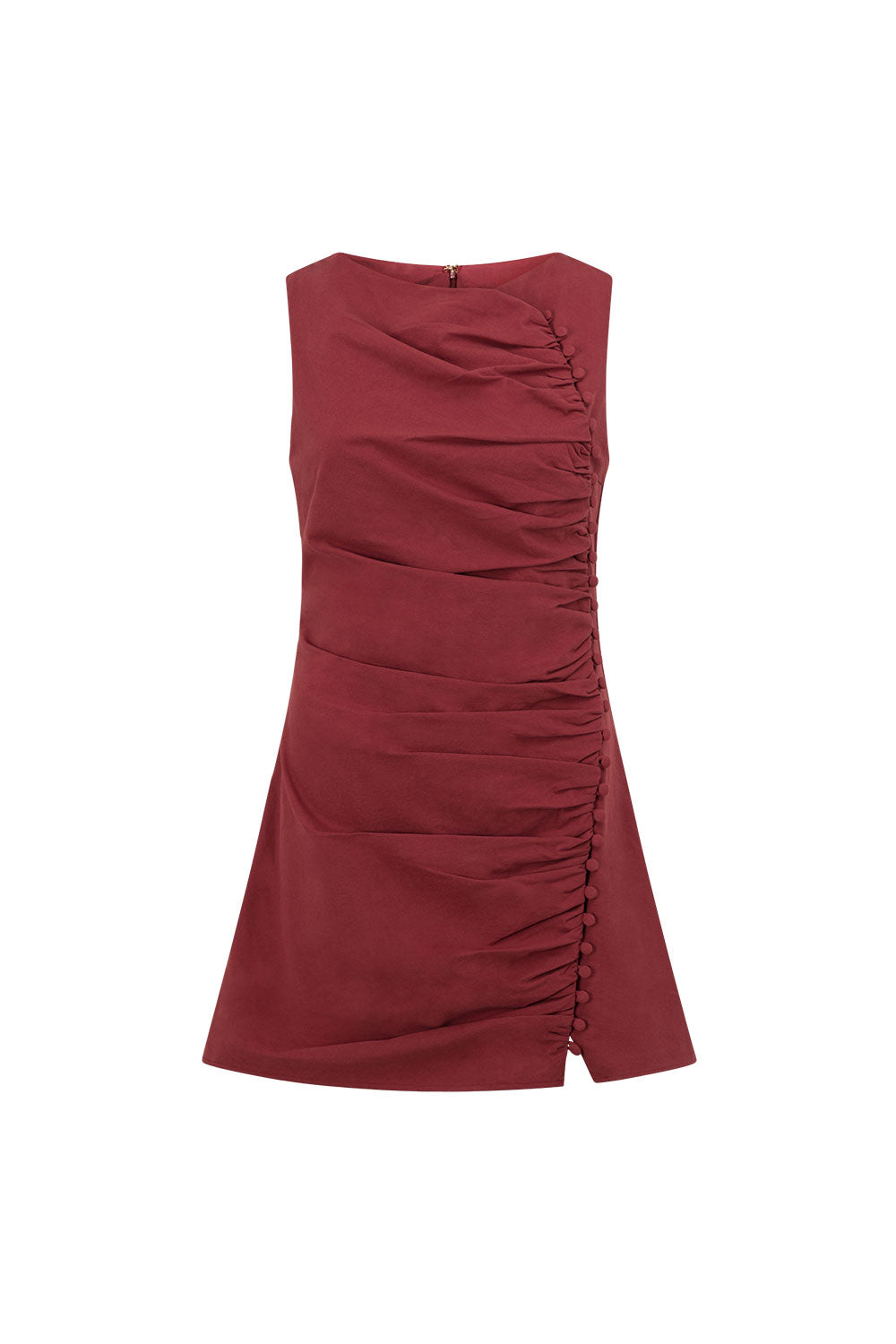 Dusty Red Button Ruched Mini Alchemy Dress