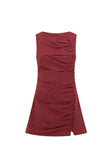 Dusty Red Button Ruched Mini Alchemy Dress