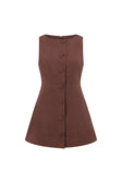 Chocolate Brown Button Flared Mini Graylee Dress