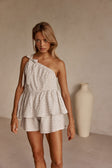 Beige Gingham One Shoulder Backless Charlie Top