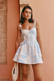 Nicolina Lace Flounce Mini Dress - Blue, White, Green Il Lido Print