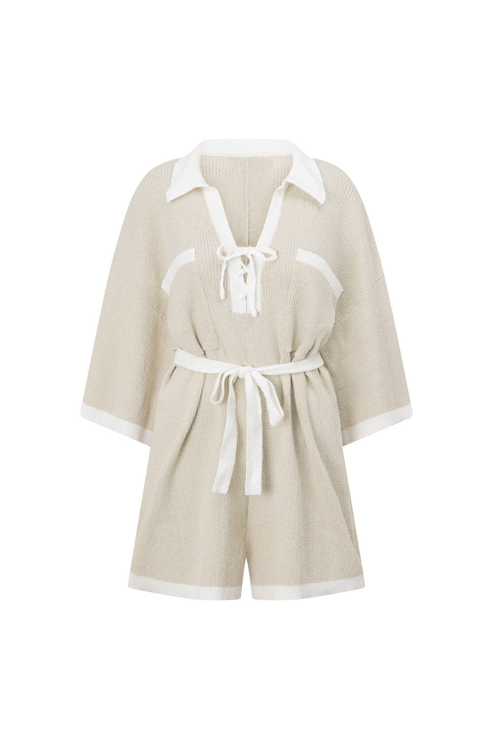 Taupe Grey Collared V Neck Tie Sammi Playsuit