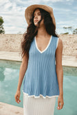 White and Blue Ribbed V Neck Silla Top
