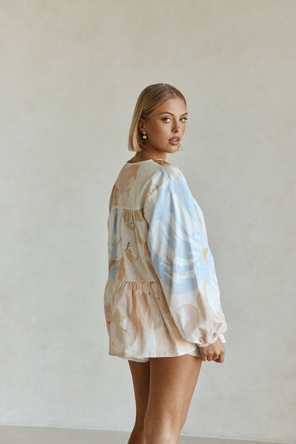Pink Vintage Bloom Print Long Sleeve Button Up Adalyn Top