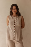 Beige Cotton Knit Button Up Lilah Top