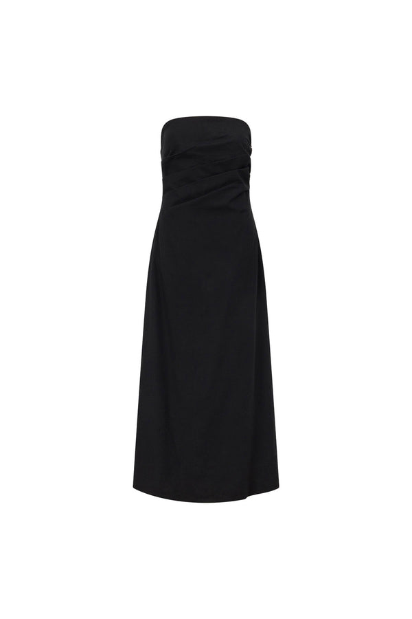 Formal Black Strappless Ruched Maxi Estella Dress
