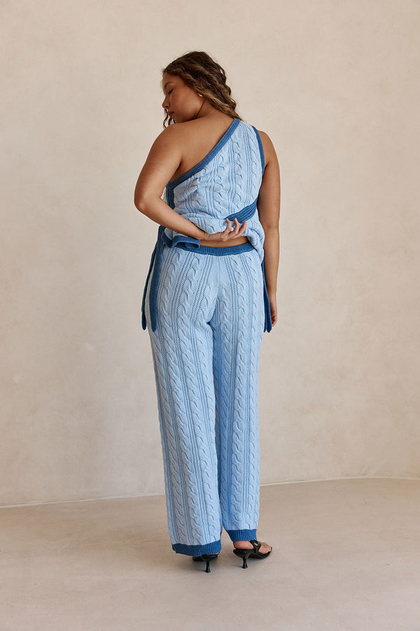 Blue Knit High Waist Mirabelle Pants