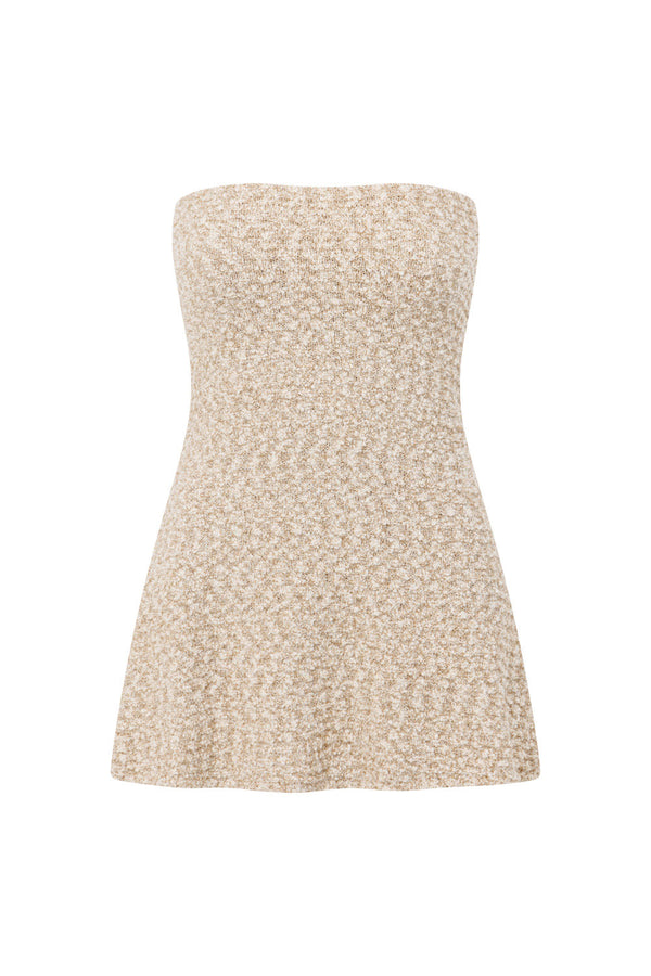 Brown and White Knit Strapless Backless Soha Top