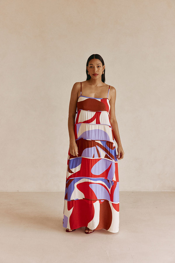 Valley Red Print Strappy Tiered Maxi Aitana Dress