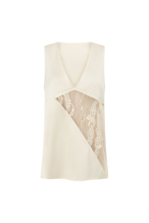 Maarten V Neckline Lace Top - Cream