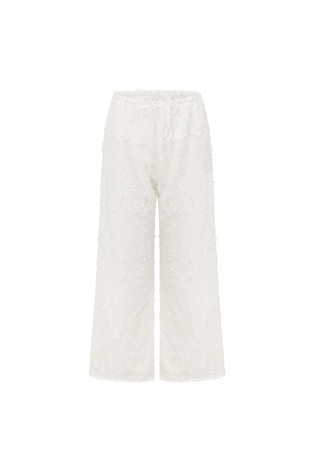 White Leafy Motif High Waist Cambria Pants
