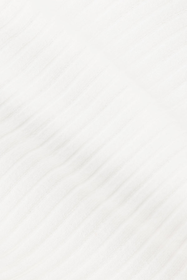 White Ribbed Boat Neck Ruched Detail Deni Top