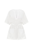 White V Neck Ruched Tie Mini Chiva Dress