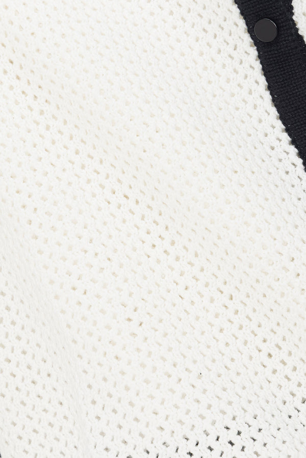 White Crochet Knit Button Up Short Sleeve Shiloh Top