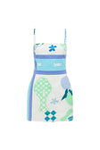 Amira Thin Strap Mini Dress - Scarf Azure, Blue, Green, White