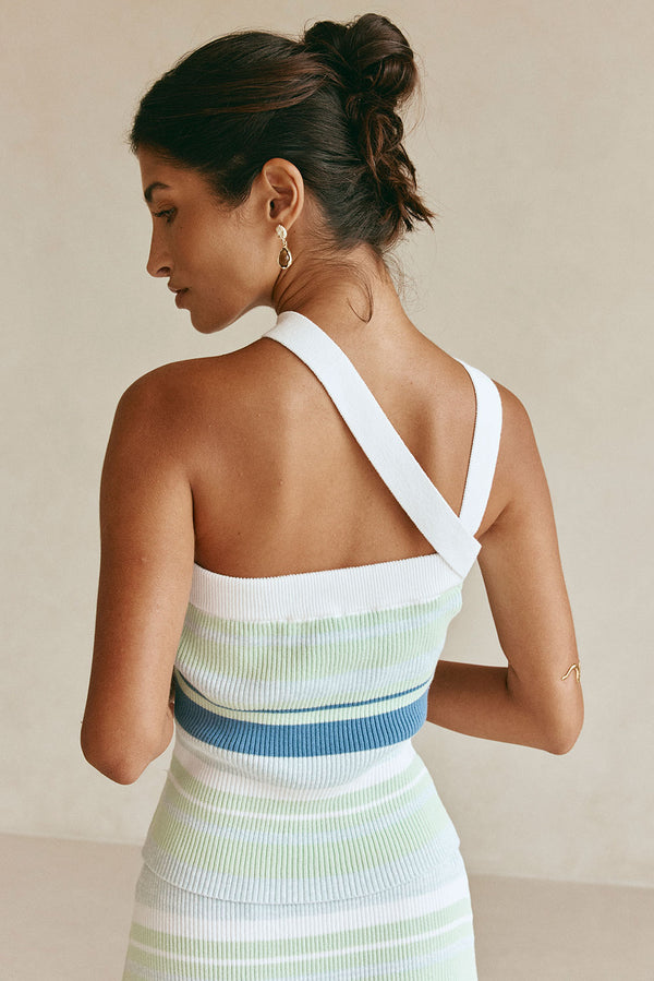 Green and Blue Stripe Knit Halter Dahlia Top
