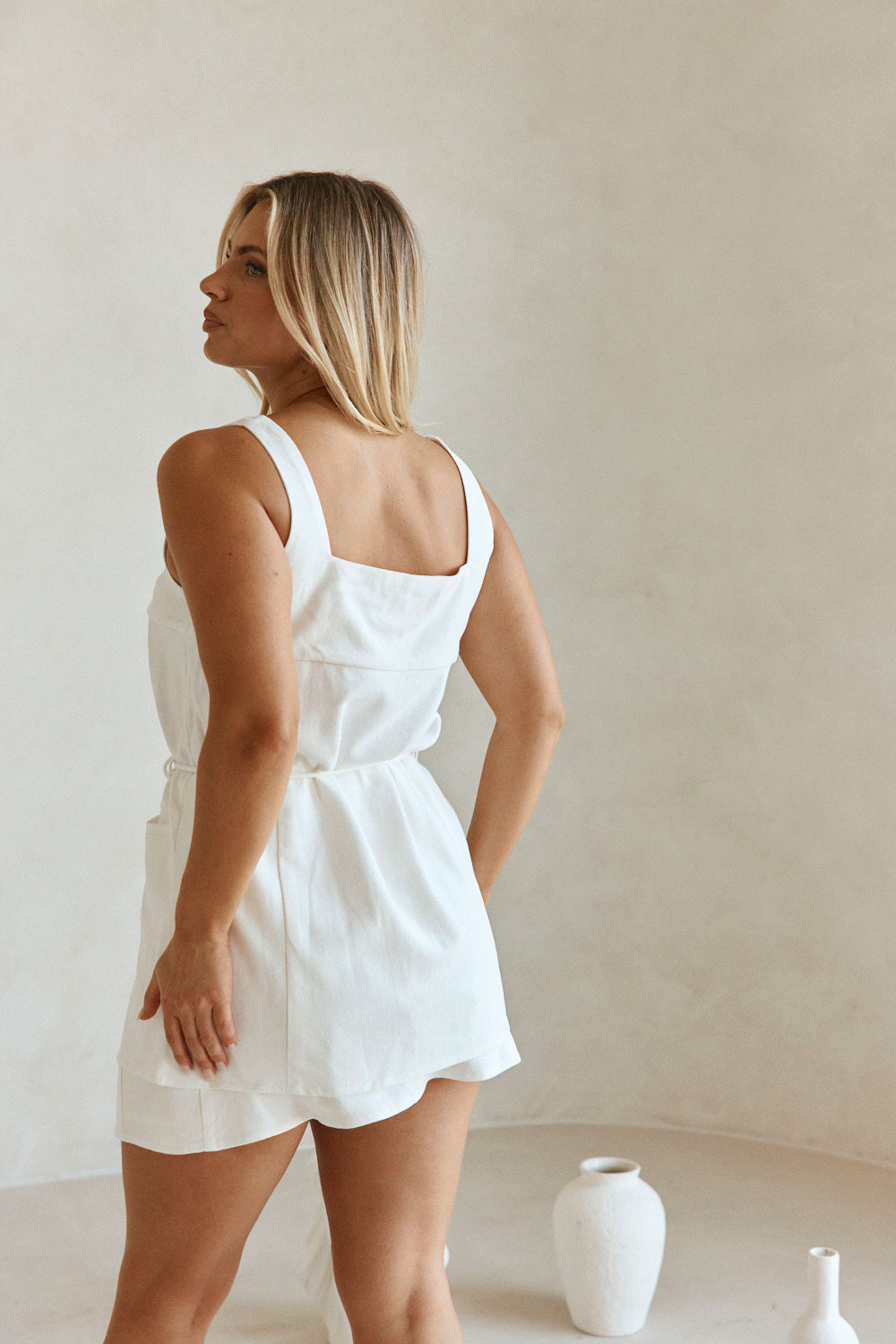 White Twin Pocket Tie Longline Davina Top