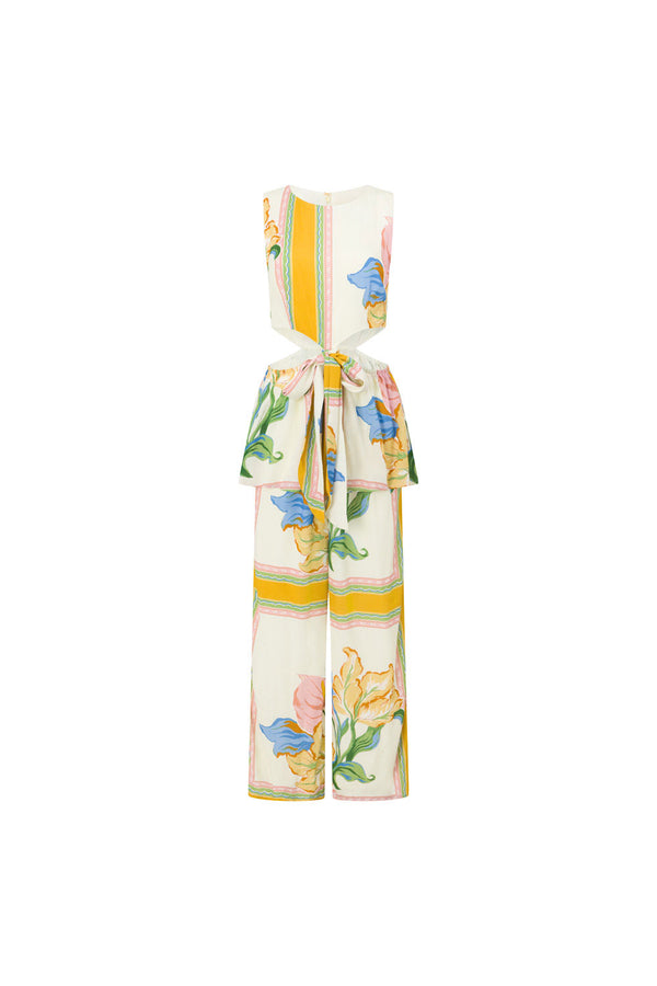White and Yellow Botanique Cut Out Pip Jumpsuit