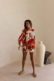 Red Palma Vista Print Long Sleeve Ruched Belinda Top