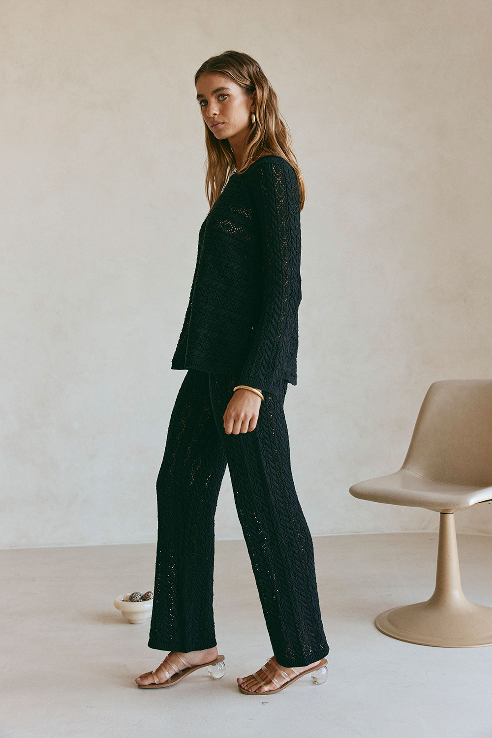 Black Crochet Knit Off Shoulder Cierra Top