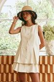 Cream Button Up Pleated Mari Top