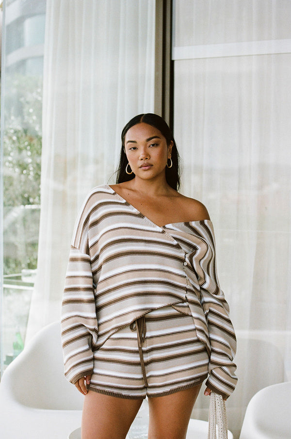 Zessi Knit Top - Cocoa Stripe