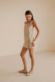 Beige Button Up Wide Strap Pocket Mini Aida Dress