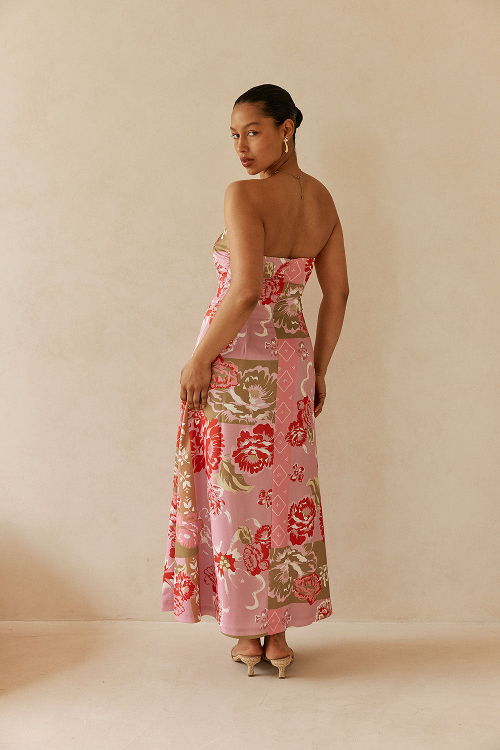Pink Botanic Patch Floral Strapless Maxi Liberty Dress