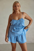 Blue High Waist Elastic Drawstring Octavia Shorts