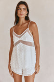 White Textured Spots Strappy Panelled Jacerra Top