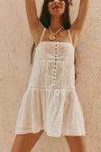 Eli Thin Strap Button Up Mini Dress - White