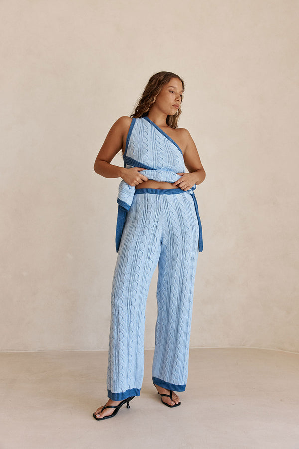 Blue Knit High Waist Mirabelle Pants